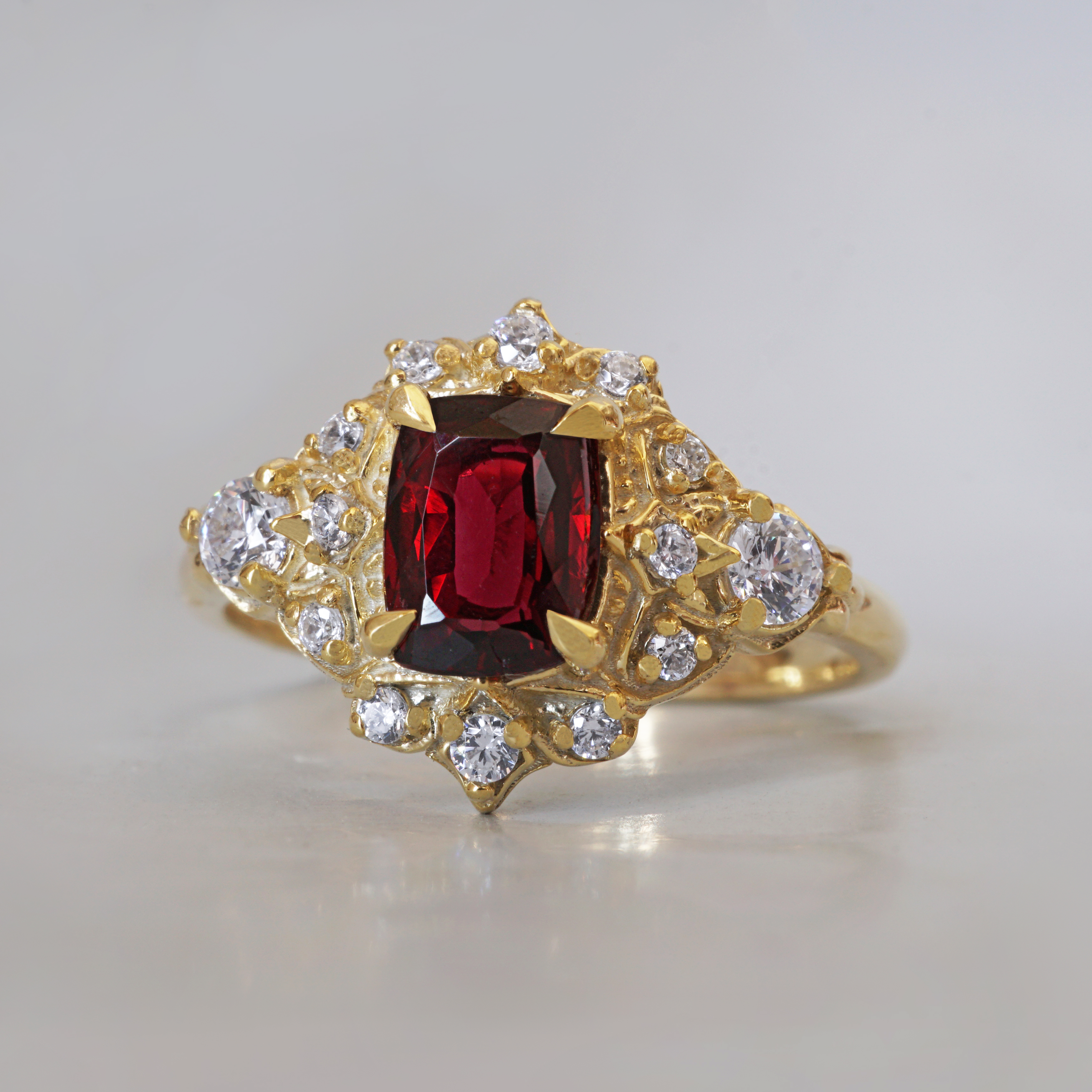 One Of A Kind: Red Spinel Emberveil Diamond Ring in 14K and 18K Gold