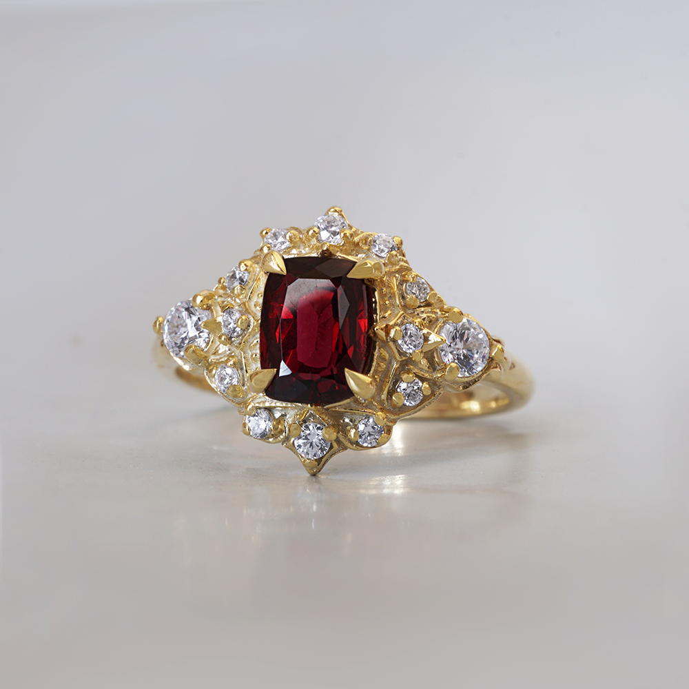One Of A Kind: Red Spinel Emberveil Diamond Ring in 14K and 18K Gold