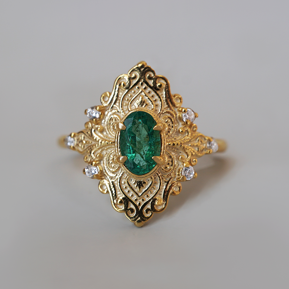 Emerielle Emerald Diamond Ring in 14K and 18K Gold