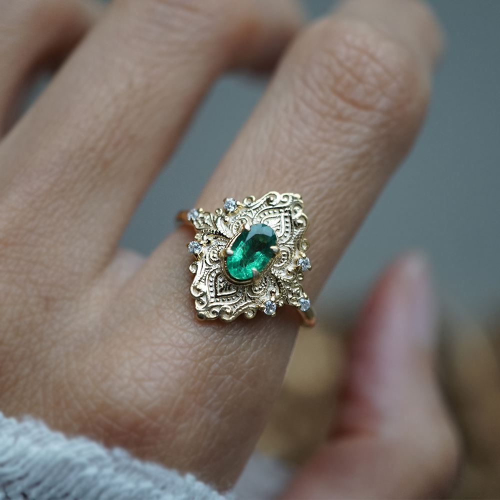 Emerielle Emerald Diamond Ring in 14K and 18K Gold