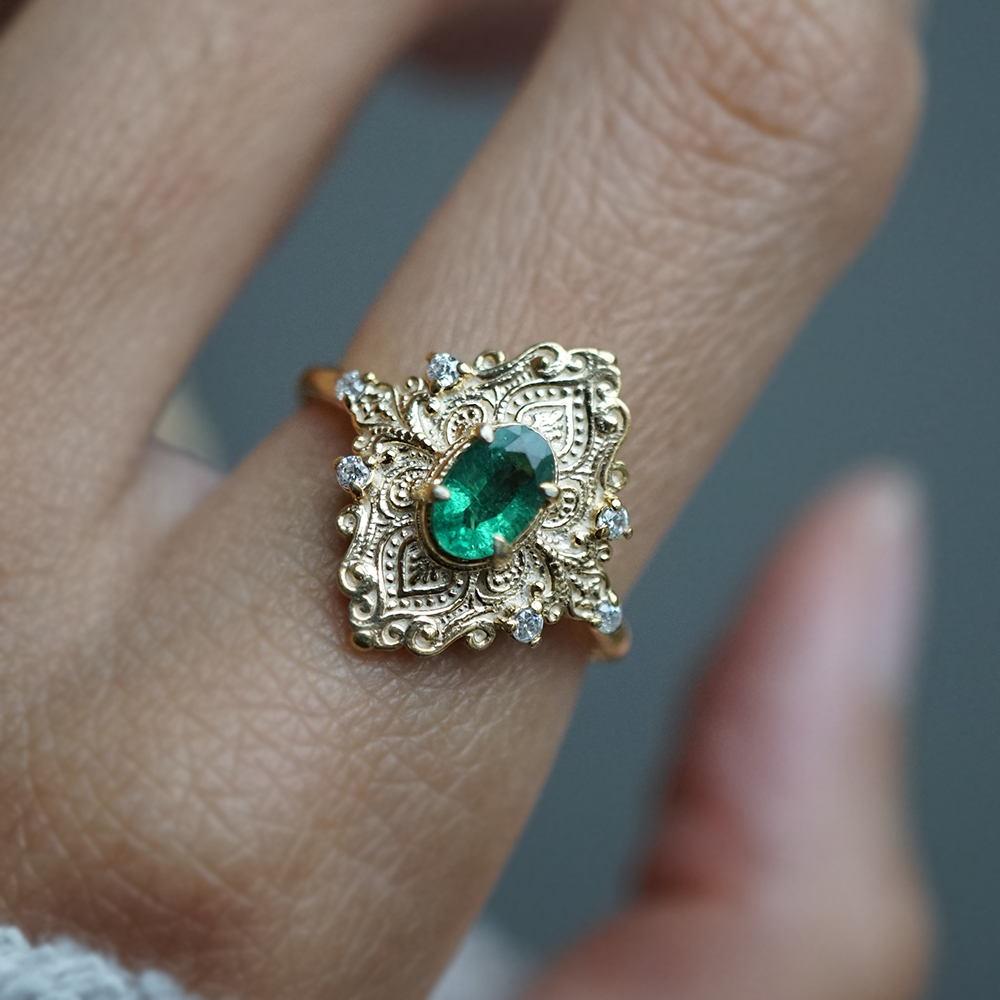 Emerielle Emerald Diamond Ring in 14K and 18K Gold