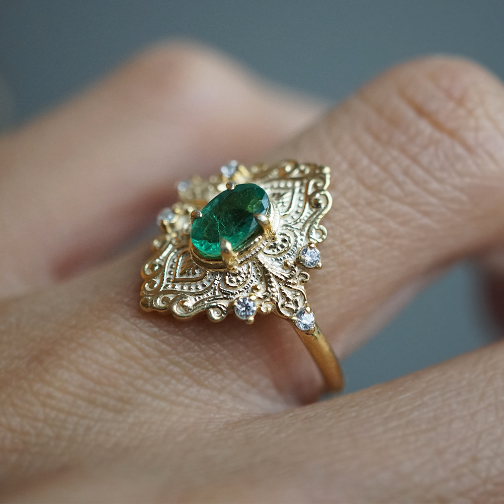 Emerielle Emerald Diamond Ring in 14K and 18K Gold