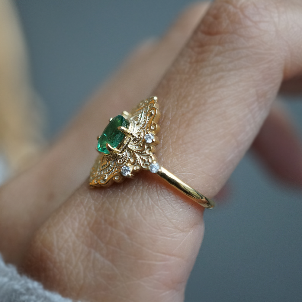 Emerielle Emerald Diamond Ring in 14K and 18K Gold