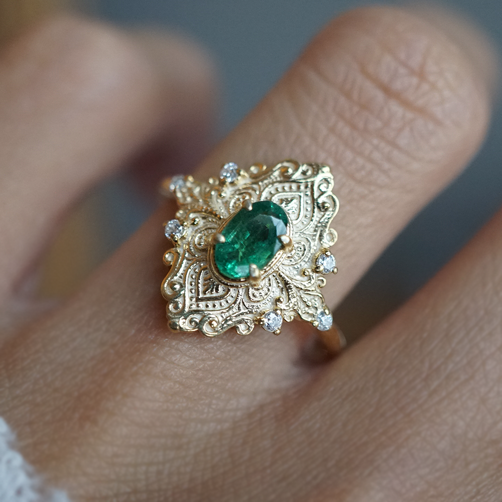 Emerielle Emerald Diamond Ring in 14K and 18K Gold