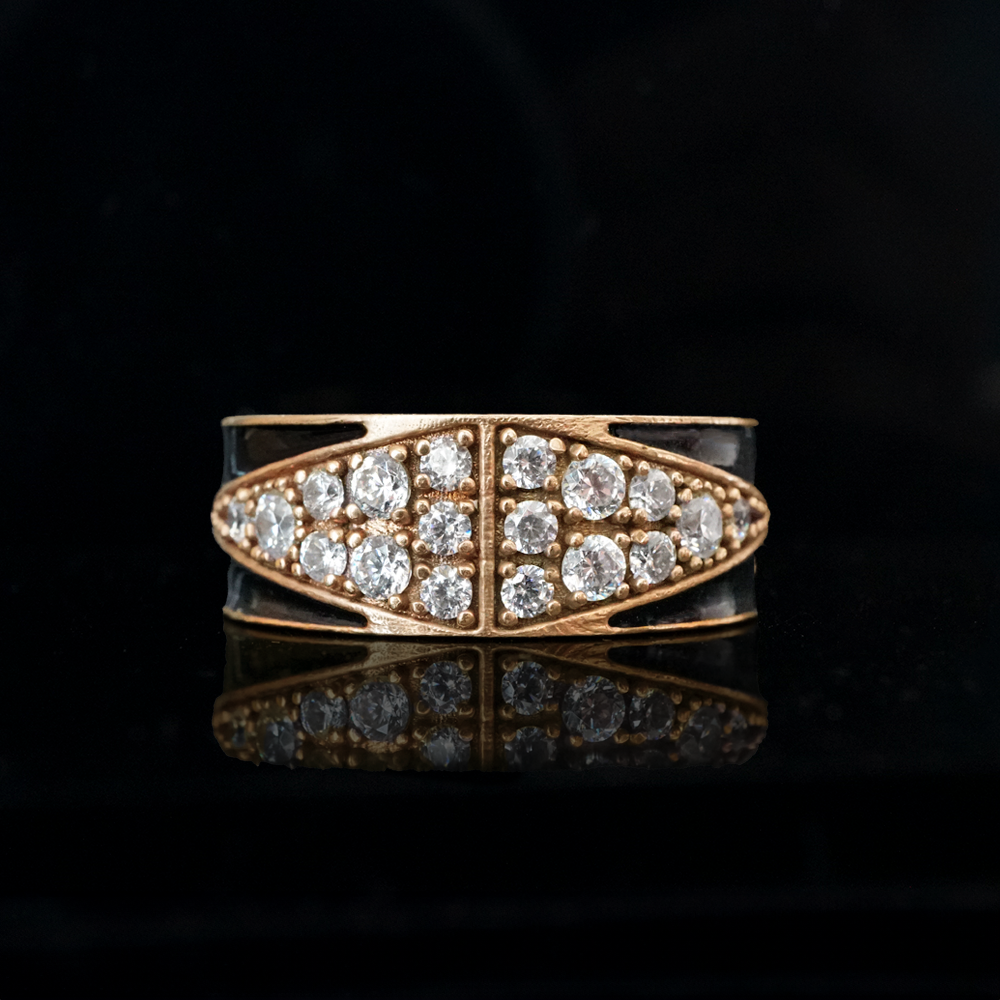 Enamel Diamond Ring in 14K Gold, 8.5mm
