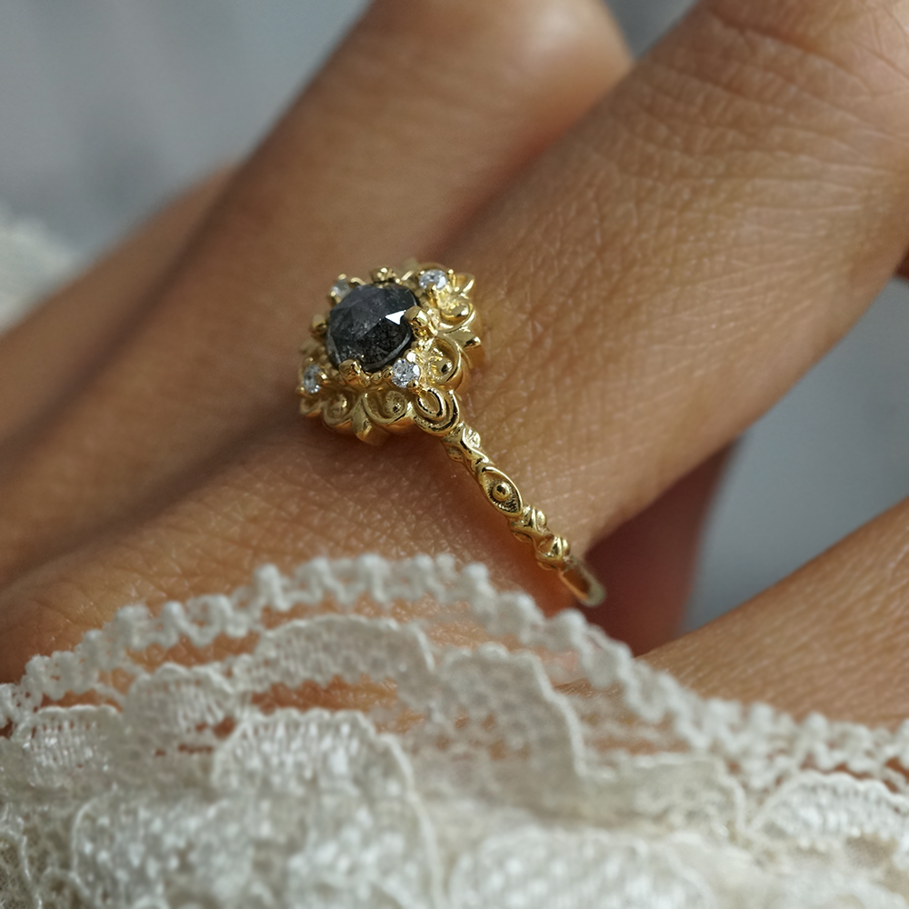 Fiorella Salt & Pepper Diamond Ring in 14K and 18K Gold