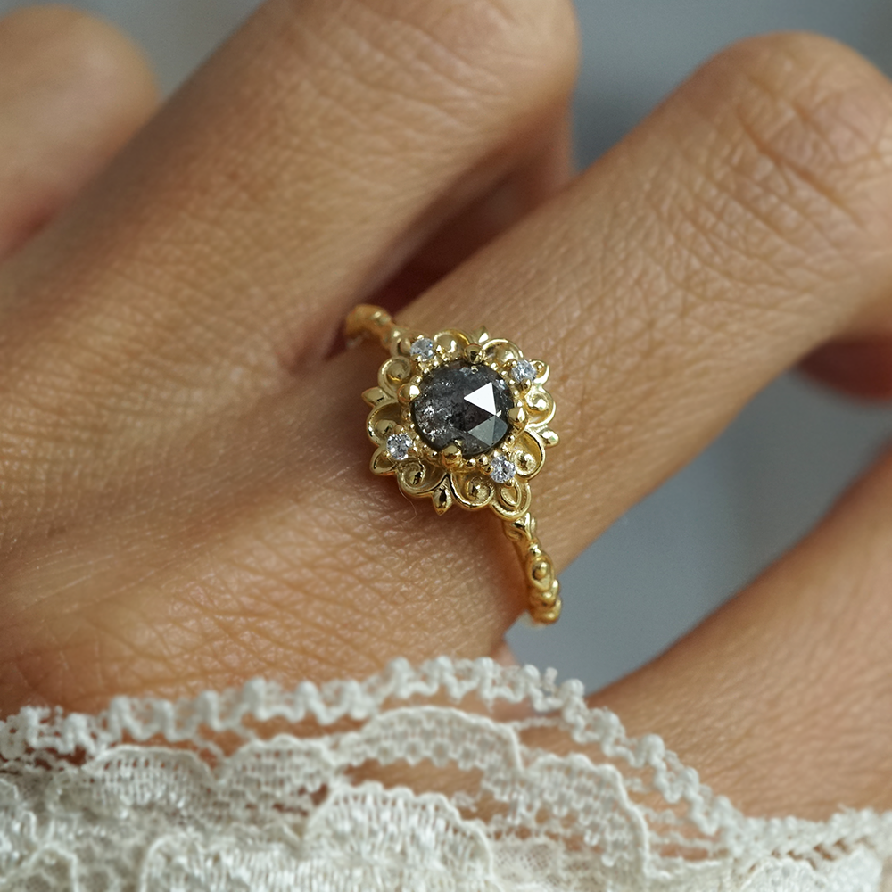 Fiorella Salt & Pepper Diamond Ring in 14K and 18K Gold