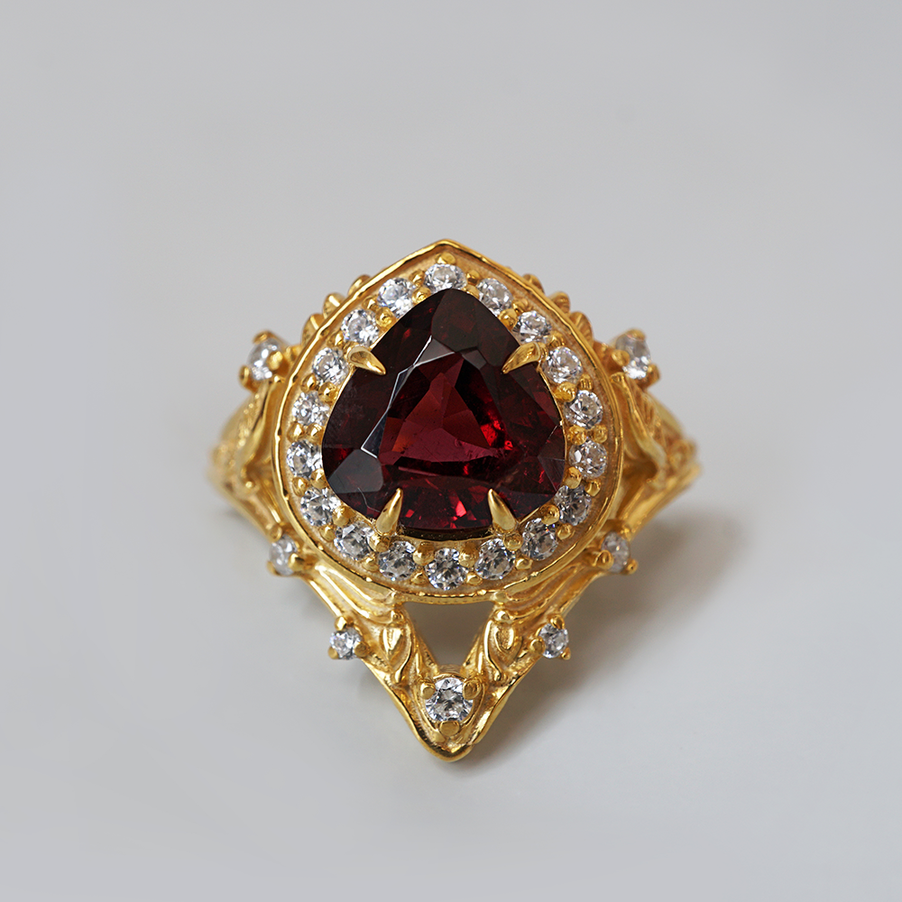 Trillion Garnet Flame Diamond Ring in 14K and 18K Gold