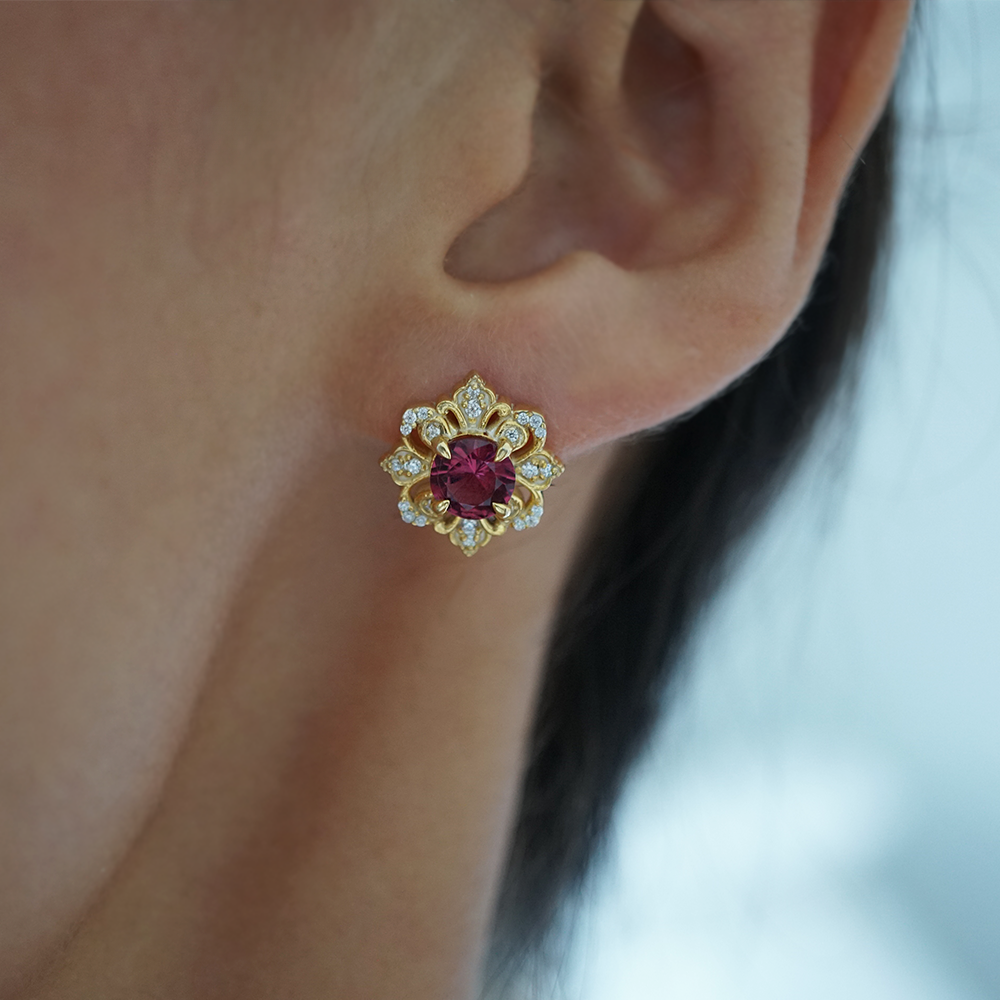 One Of A Kind: Amaranthe Garnet Studs in 14K and 18K Gold