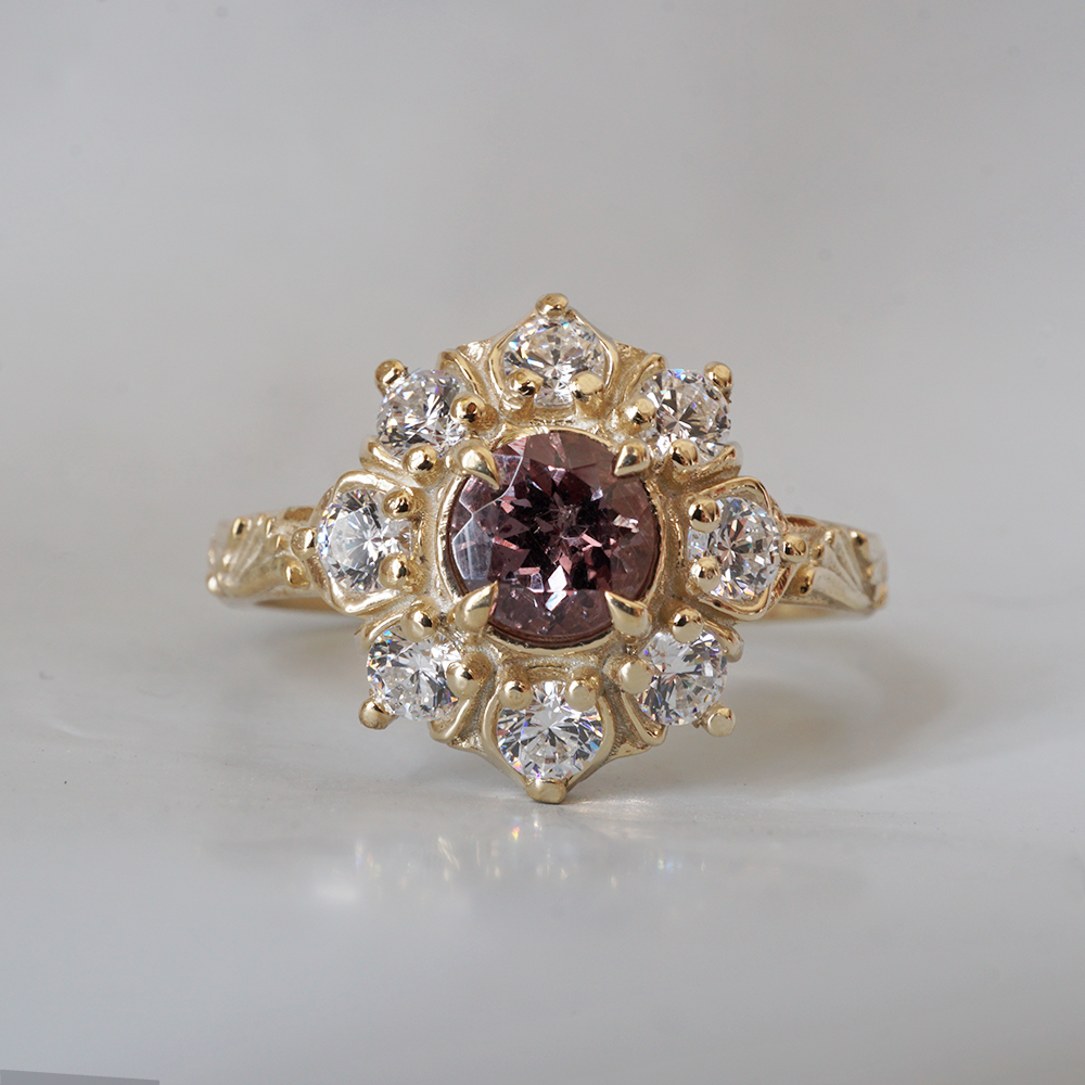 Limited Edition: Color Change Garnet Gardenia Ring in 14K and 18K Gold
