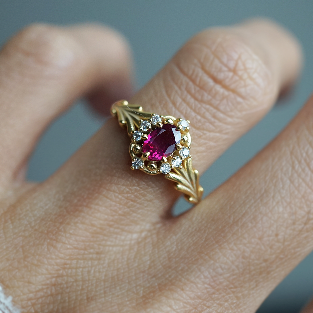 Ruby Fluer Diamond Ring in 14K and 18K Gold