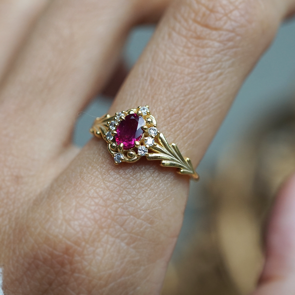Ruby Fluer Diamond Ring in 14K and 18K Gold
