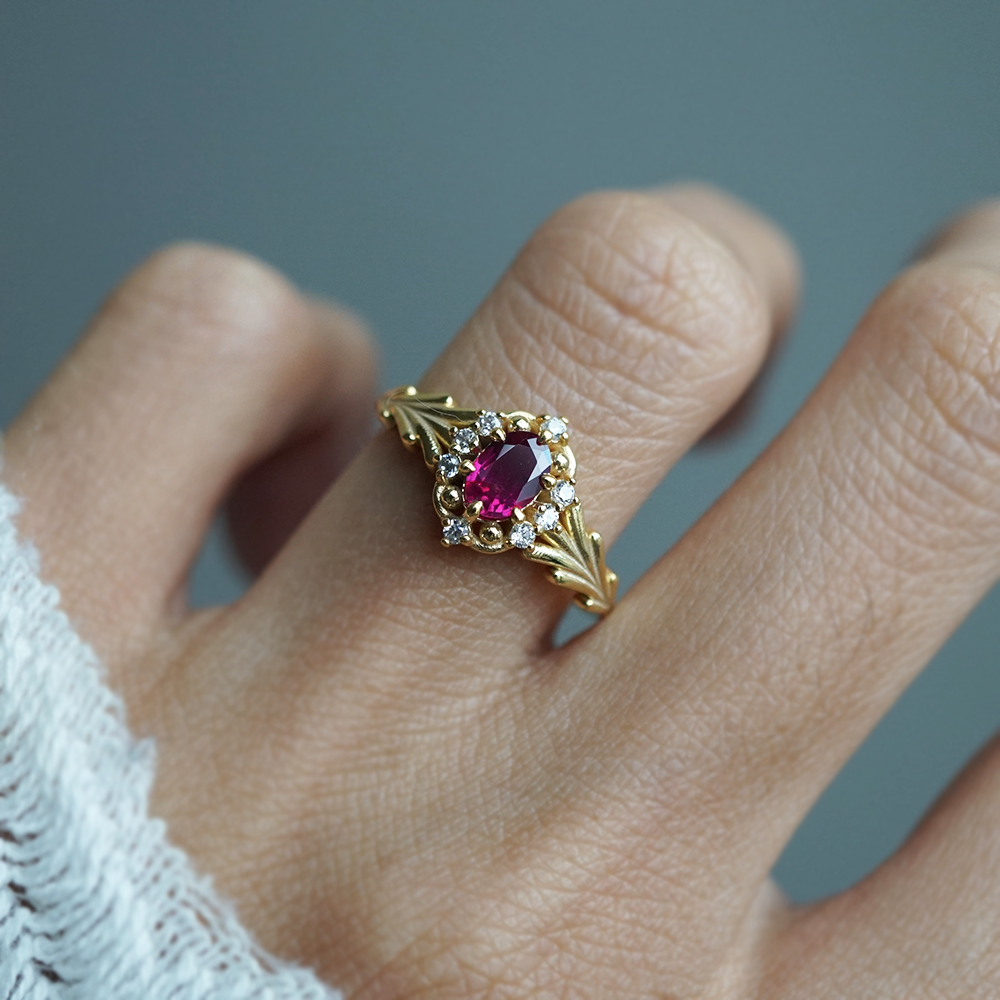 Ruby Fluer Diamond Ring in 14K and 18K Gold