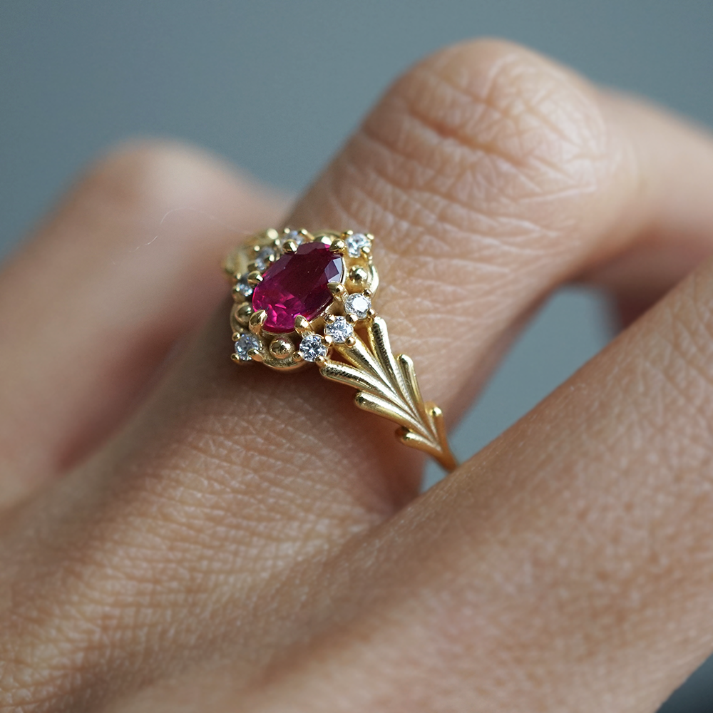 Ruby Fluer Diamond Ring in 14K and 18K Gold