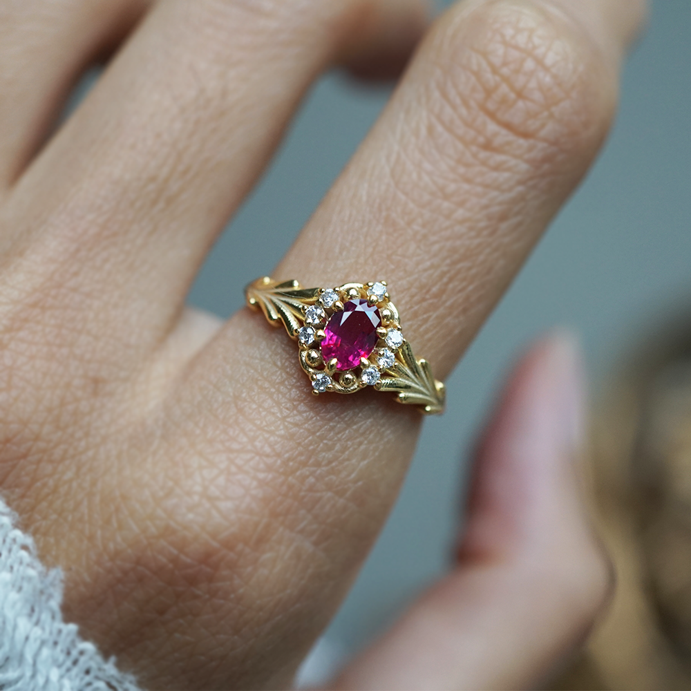 Ruby Fluer Diamond Ring in 14K and 18K Gold