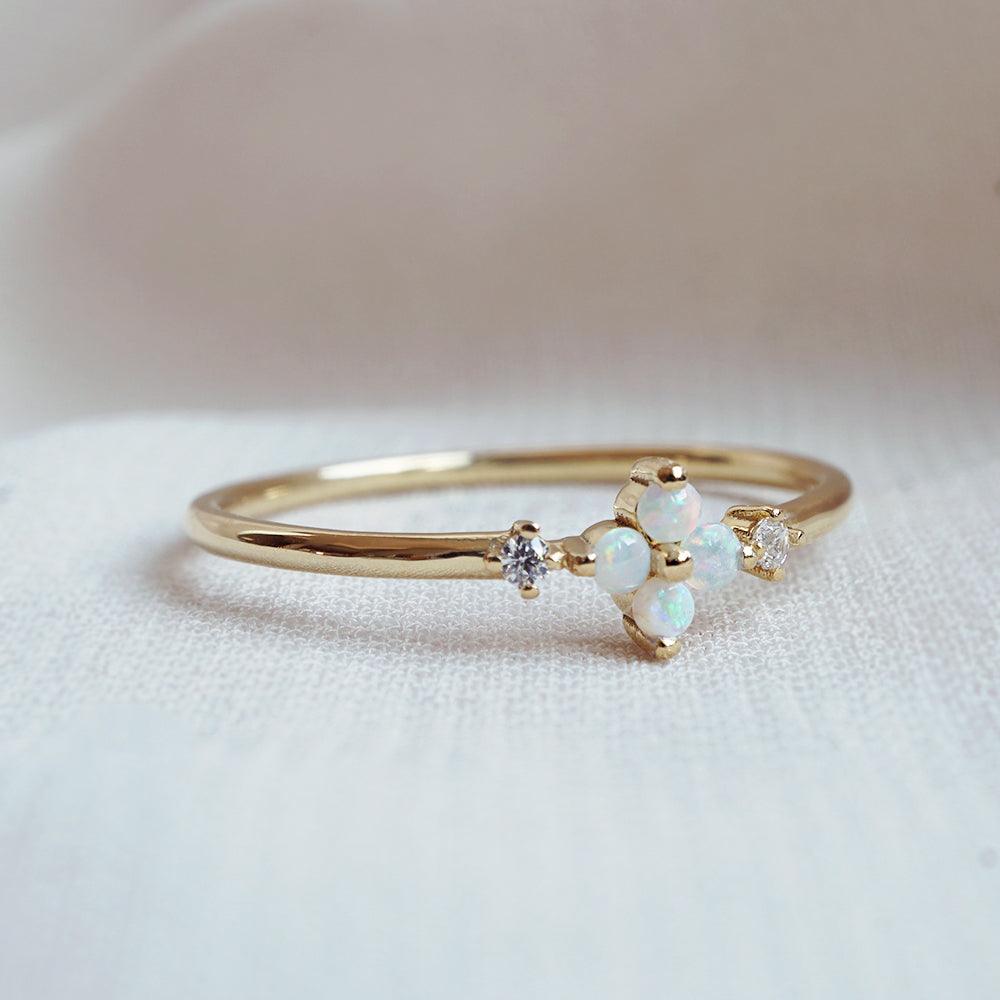 14K Forget Me Not Flower Opal Ring