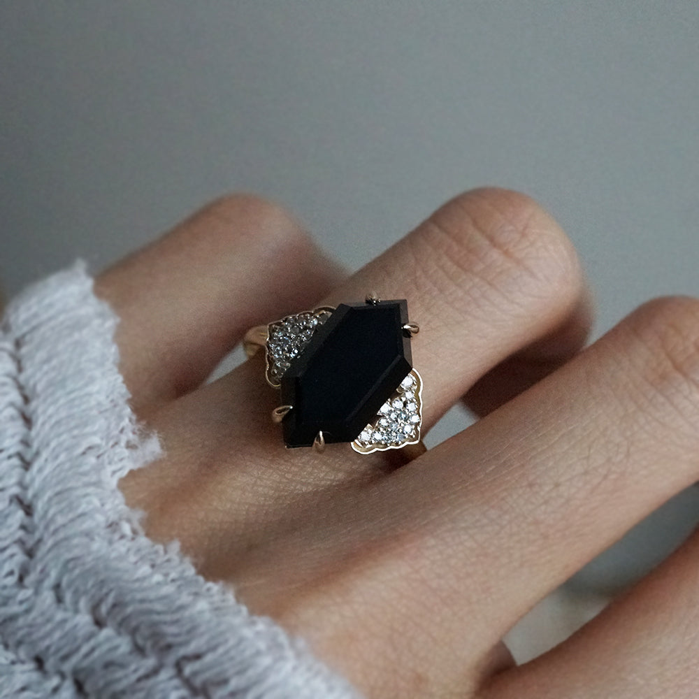14K & 18K Gold Frozen Onyx Diamond Ring – Art Deco Black Onyx with