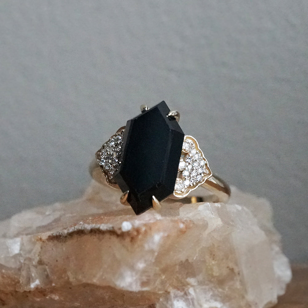 14K & 18K Gold Frozen Onyx Diamond Ring – Art Deco Black Onyx with