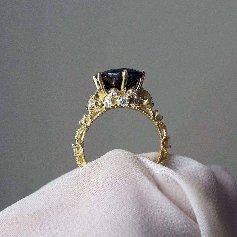 Oval Garnet Queen Victoria Diamond Ring in 14K and 18K Gold