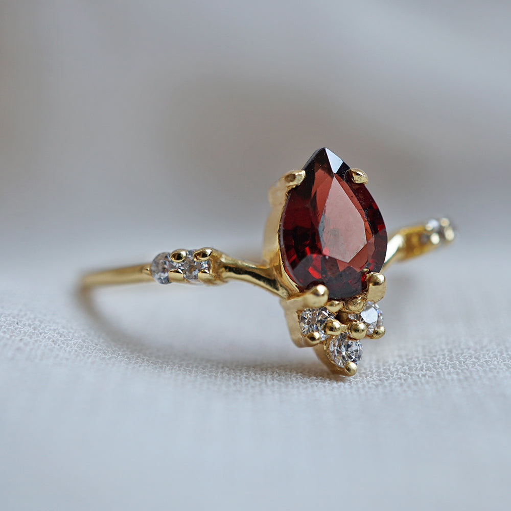 14K Blossom Diamond Ring (Moonstone and Garnet)