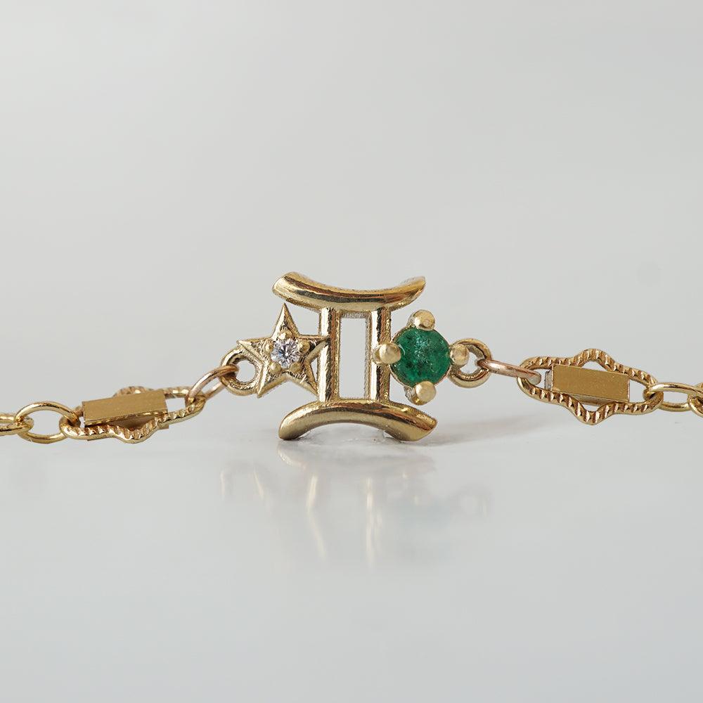 14K Gemini Horoscope Birthstone Bracelet (Pearl + Emerald)