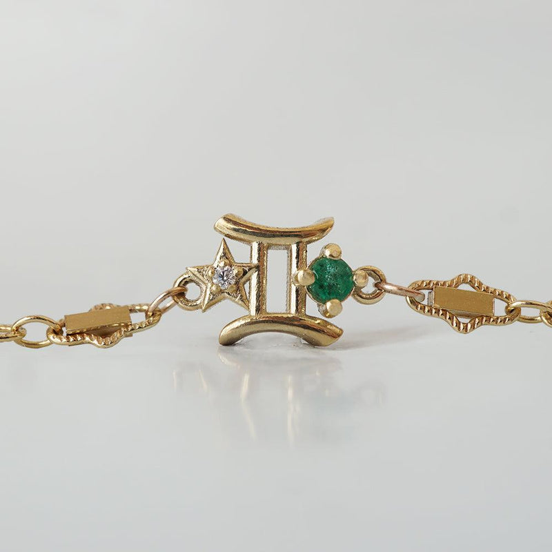 14K Gemini Horoscope Birthstone Bracelet (Pearl + Emerald) - Tippy Taste Jewelry