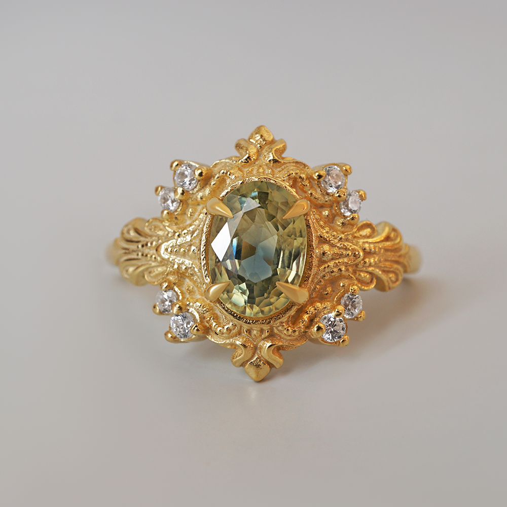 One Of A Kind: Bicolor Sapphire Golden Orchard Ring in 14K and 18K Gold
