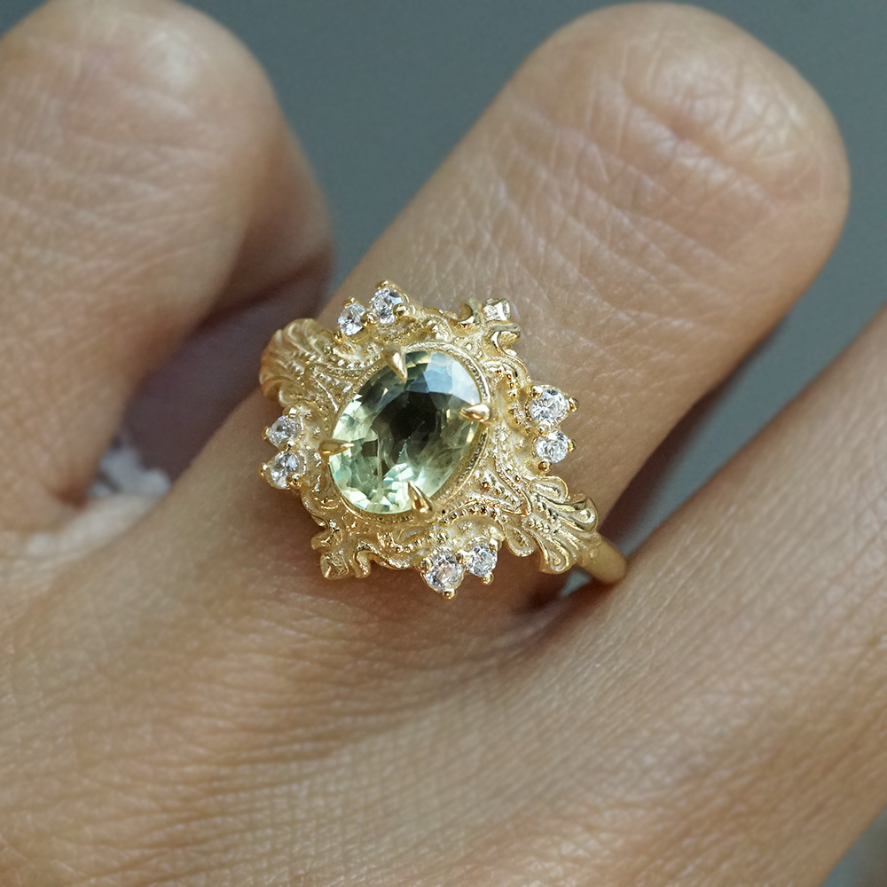 One Of A Kind: Bicolor Sapphire Golden Orchard Ring in 14K and 18K Gold