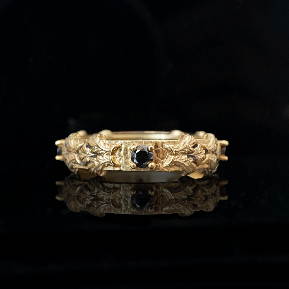 14K & 18K Gold Gothic Acanthus Ring – Black Diamond Gothic Band | Tippy ...