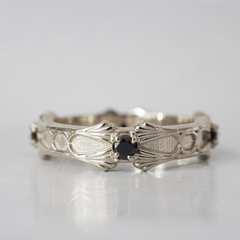 Gothic Black Diamond Ring in Sterling Silver, 14K, 18K Gold and Platinum, 5mm - Tippy Taste Jewelry