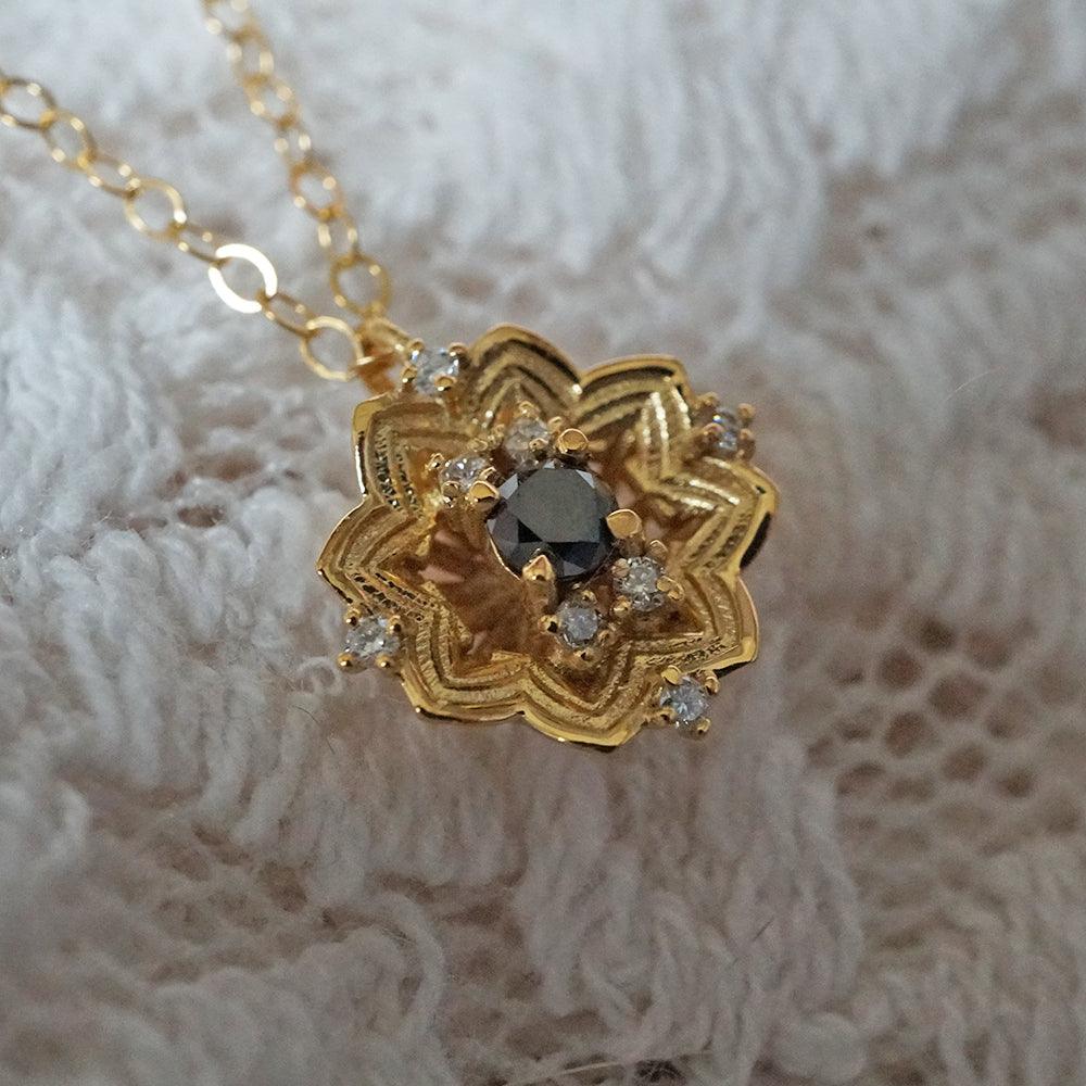 Gothic Rose Window Black Diamond Necklace