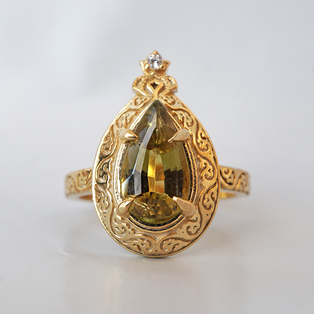 Green Tourmaline Amira Diamond Ring in 14K and 18K Gold