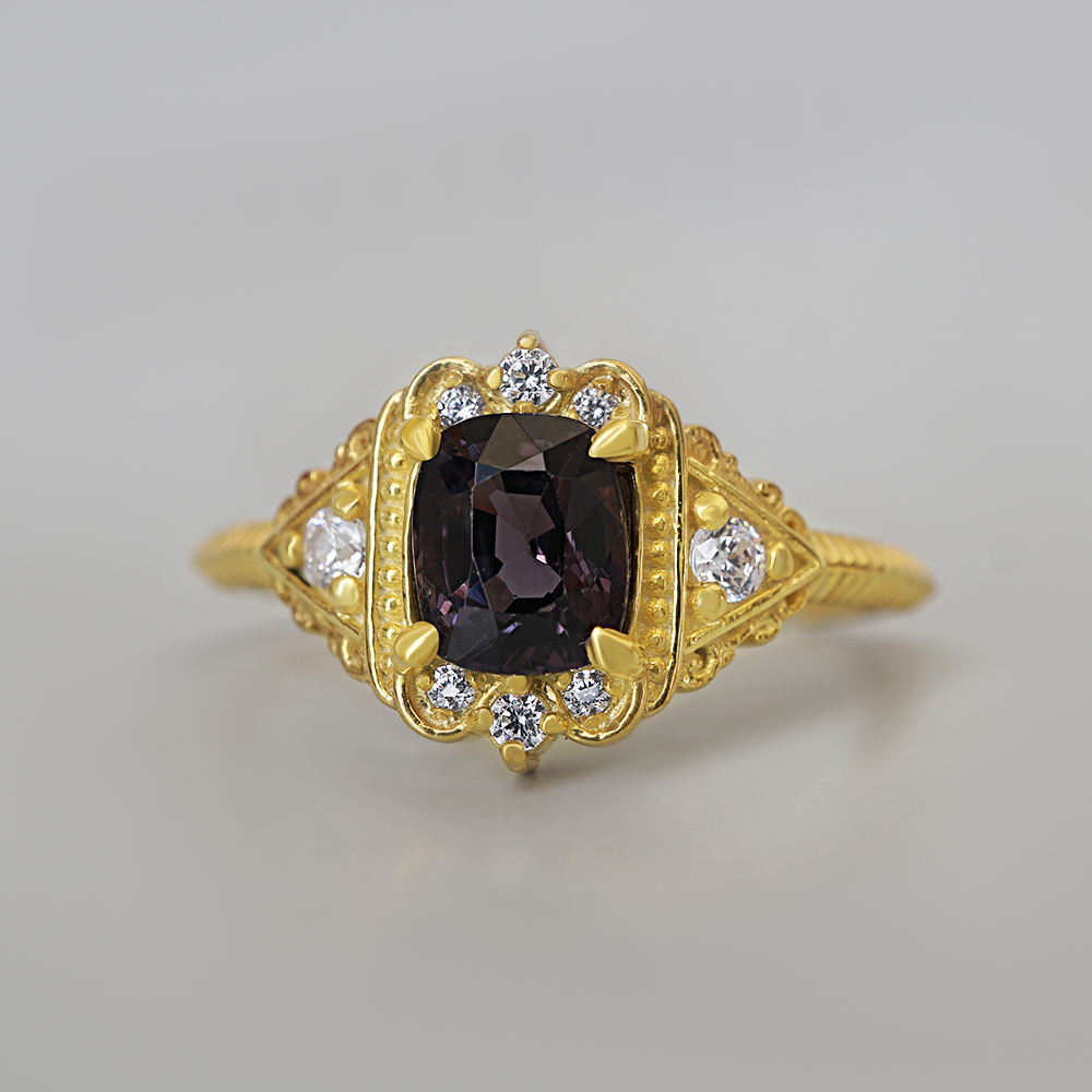 Limited Edition: Amaranthine Violet Grey Spinel Ring in 14K and 18K Gold
