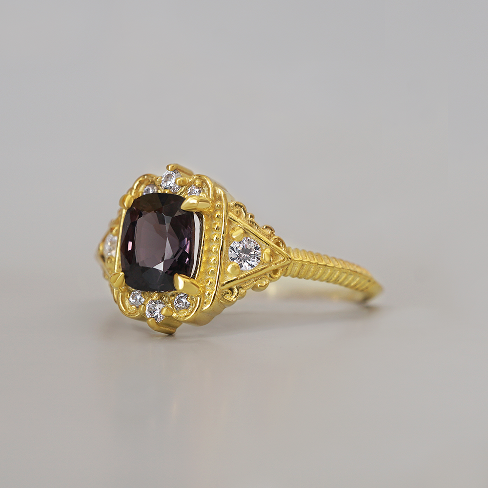 Limited Edition: Amaranthine Violet Grey Spinel Ring in 14K and 18K Gold