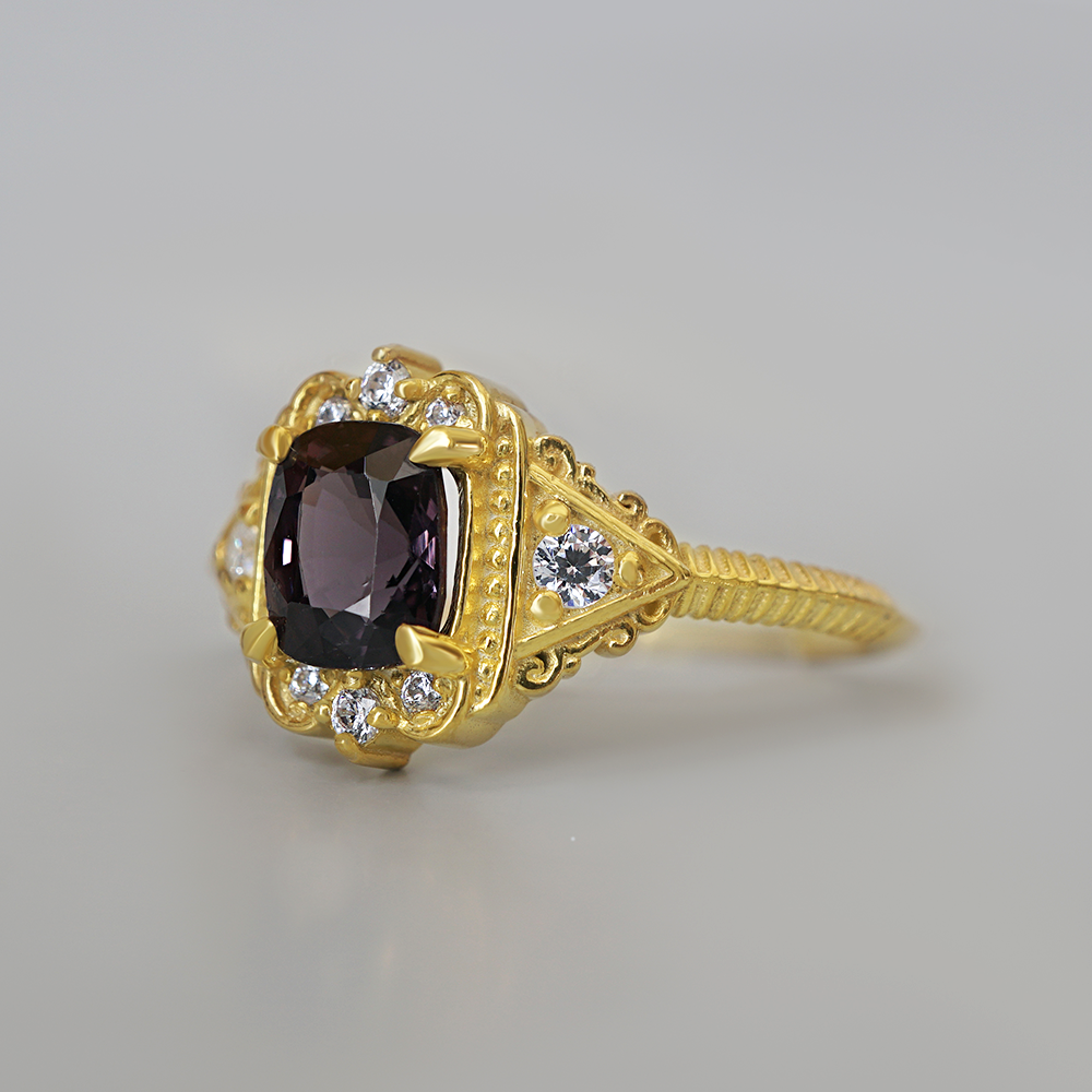 Limited Edition: Amaranthine Violet Grey Spinel Ring in 14K and 18K Gold