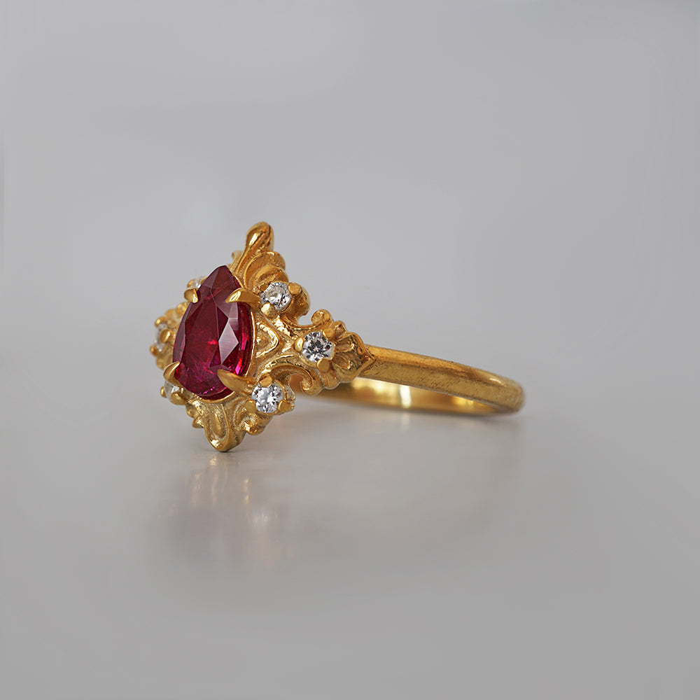 Heart of Flame Ruby Diamond Ring in 14K and 18K Gold