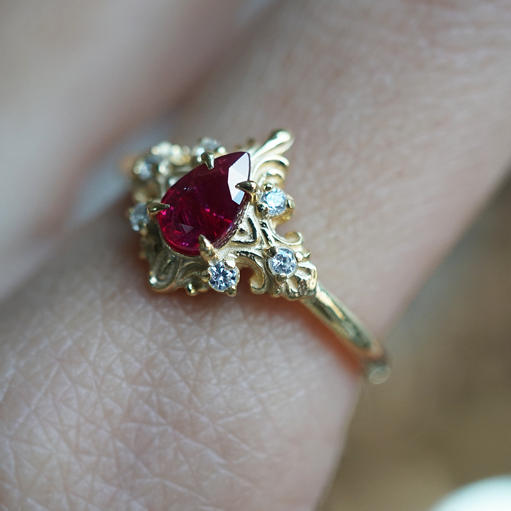 Heart of Flame Ruby Diamond Ring in 14K and 18K Gold