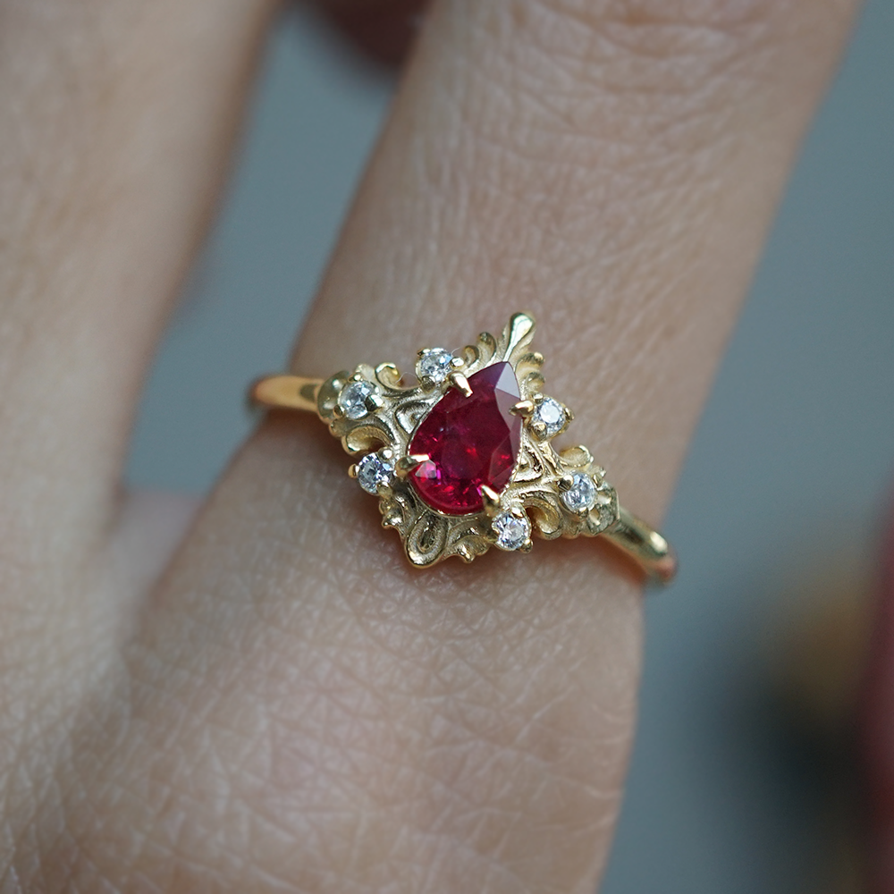 Heart of Flame Ruby Diamond Ring in 14K and 18K Gold