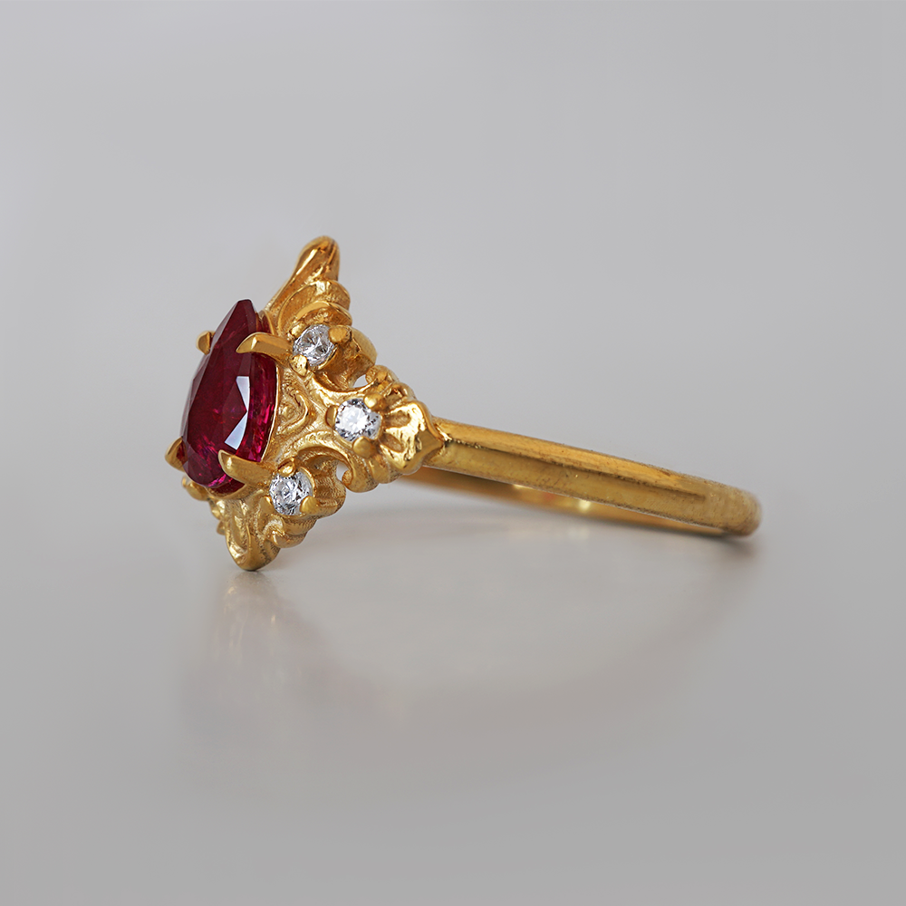 Heart of Flame Ruby Diamond Ring in 14K and 18K Gold