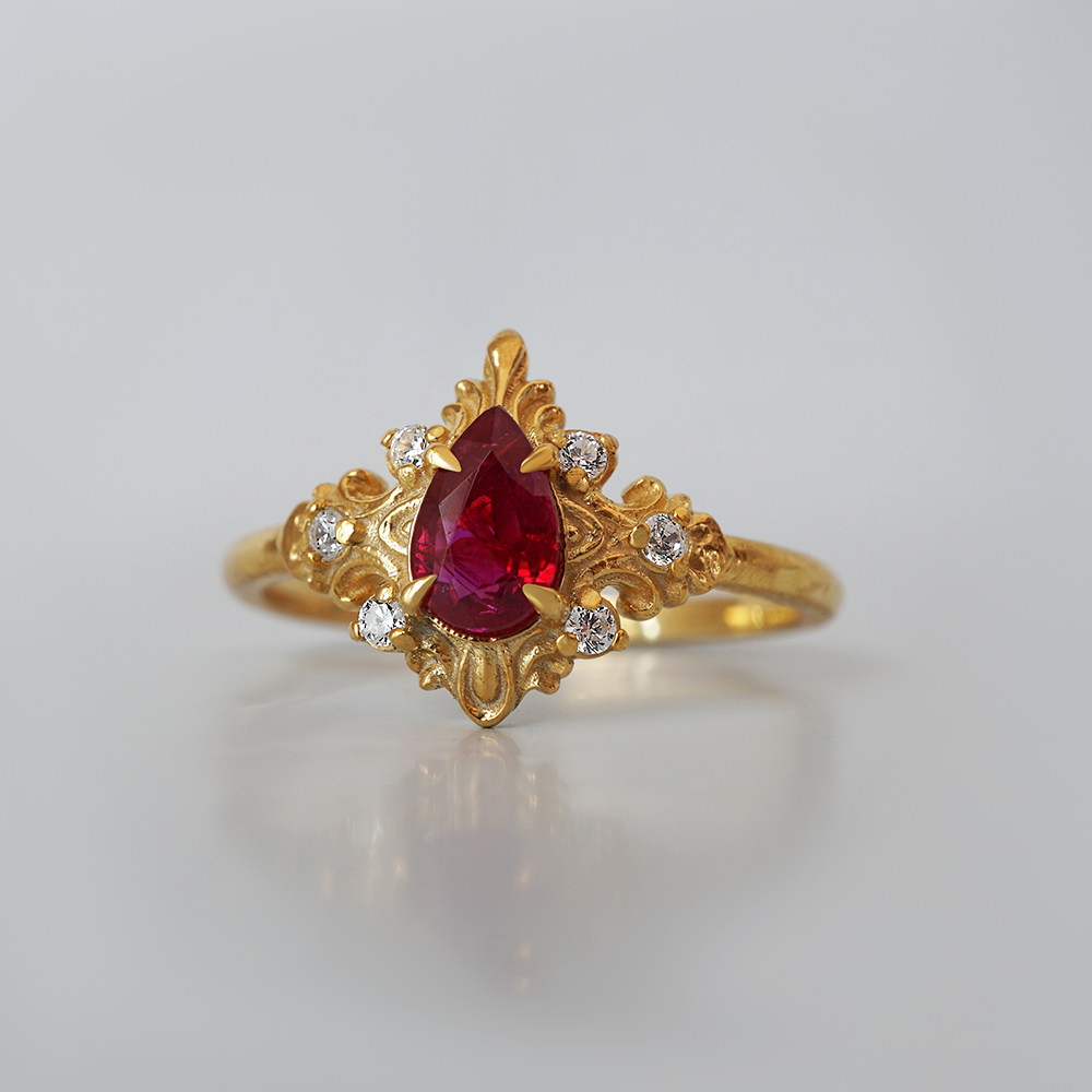 Heart of Flame Ruby Diamond Ring in 14K and 18K Gold