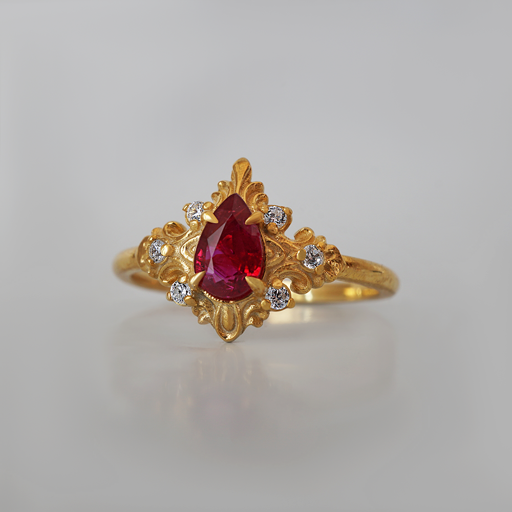 Heart of Flame Ruby Diamond Ring in 14K and 18K Gold
