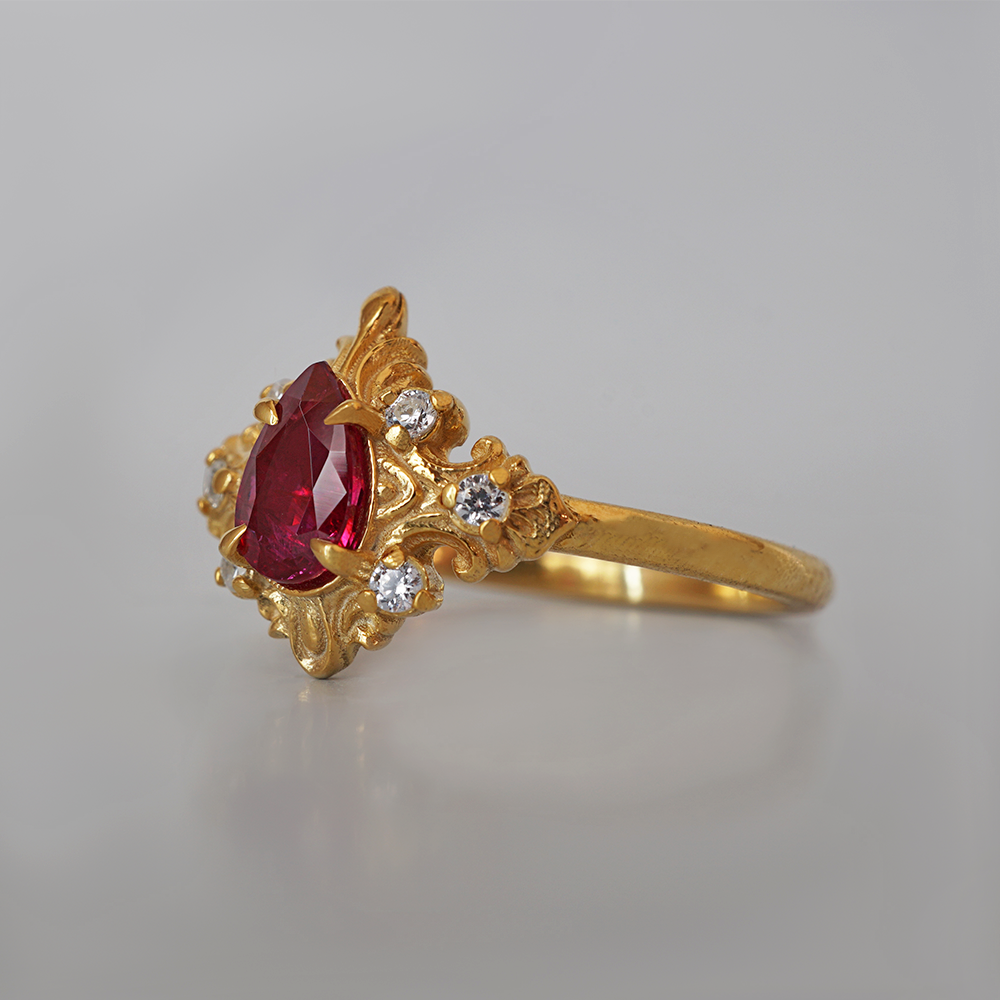 Heart of Flame Ruby Diamond Ring in 14K and 18K Gold
