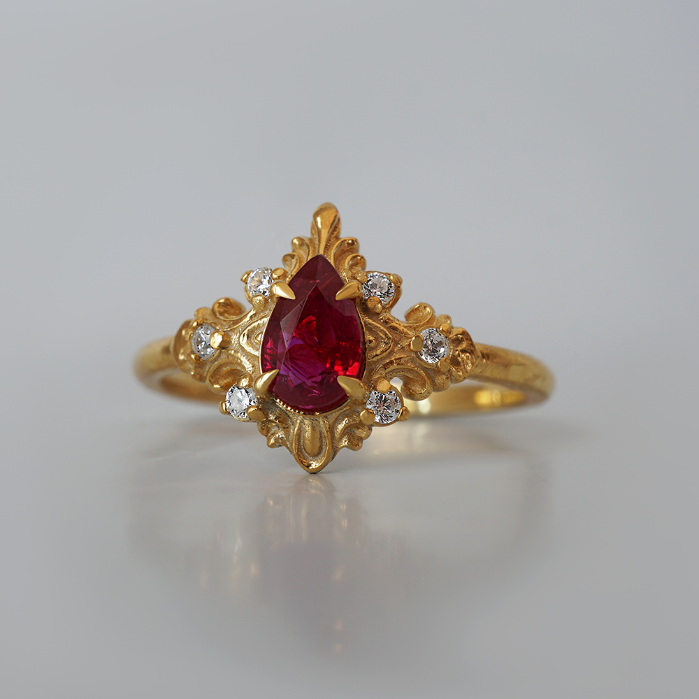 Heart of Flame Ruby Diamond Ring in 14K and 18K Gold