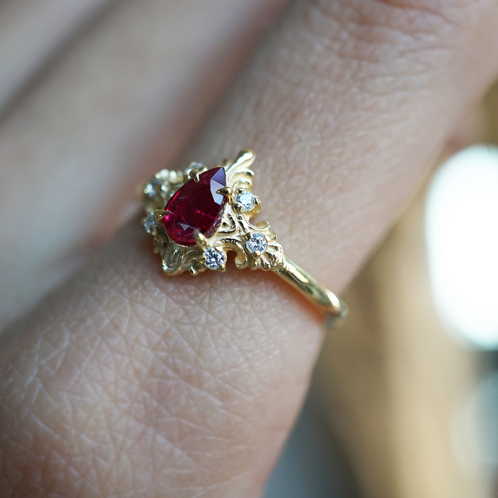 Heart of Flame Ruby Diamond Ring in 14K and 18K Gold