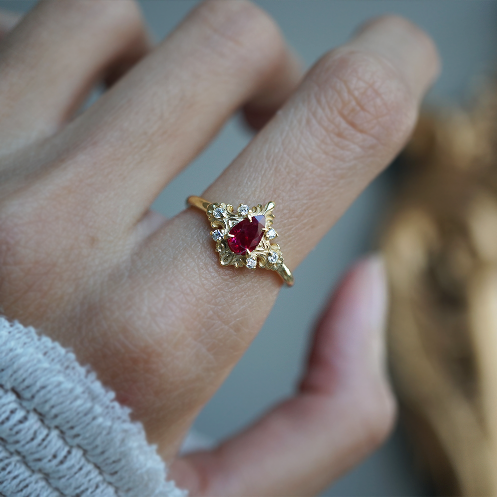 Heart of Flame Ruby Diamond Ring in 14K and 18K Gold