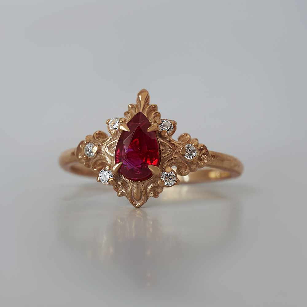 Heart of Flame Ruby Diamond Ring in 14K and 18K Gold