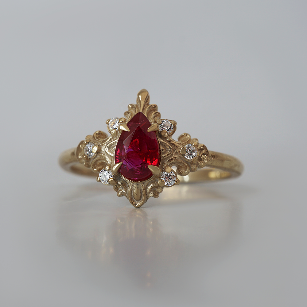 Heart of Flame Ruby Diamond Ring in 14K and 18K Gold