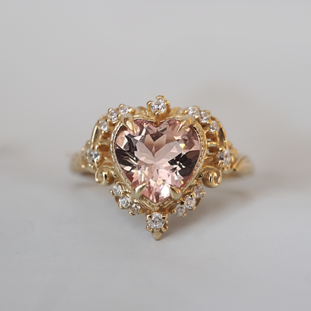 14K Gold Heart of Rosé Ring – Morganite Heart & Diamond Milgrain ...