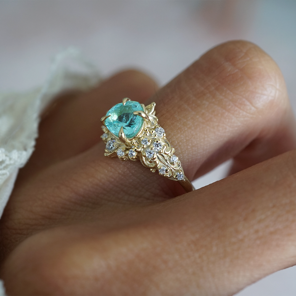 One Of A Kind: Heart Of The Reef Paraiba Tourmaline Ring in 14K and 18K Gold