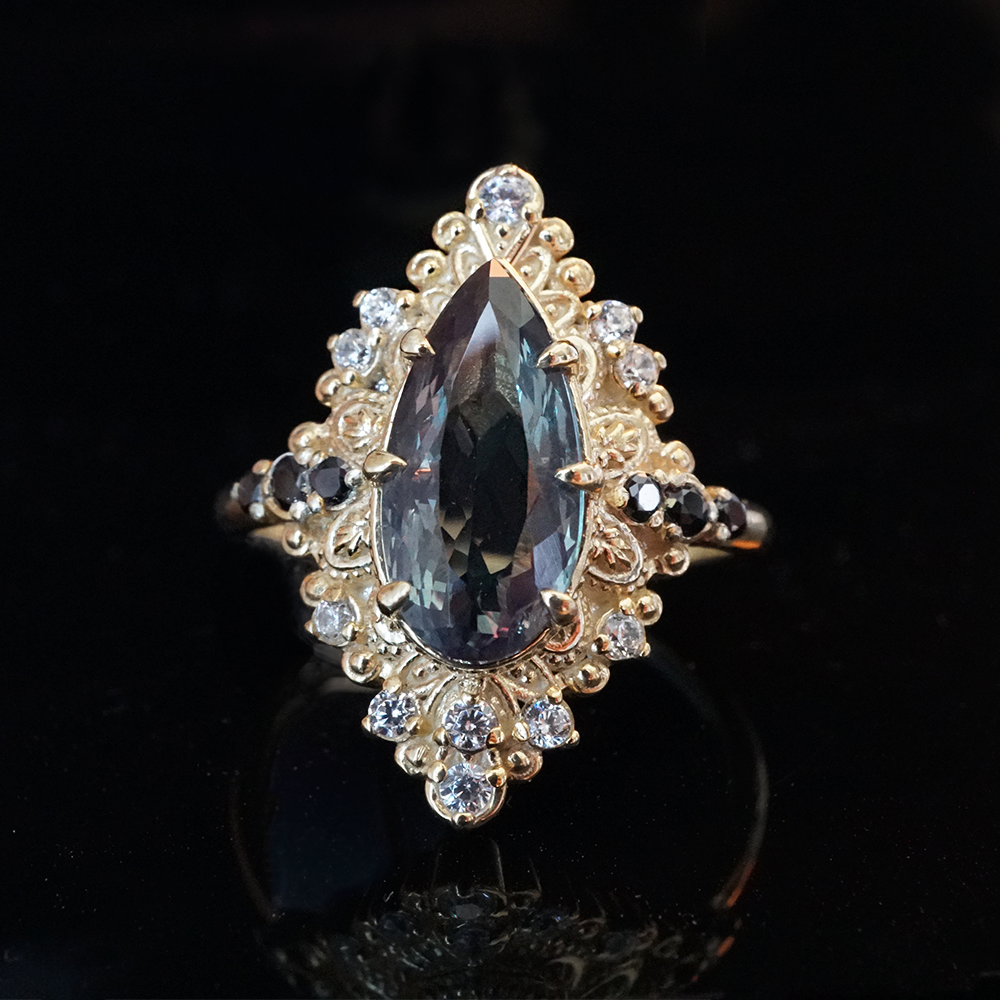 One Of A Kind: Hidden Light Alexandrite Diamond Ring in 14K and 18K Gold, 1.7ct